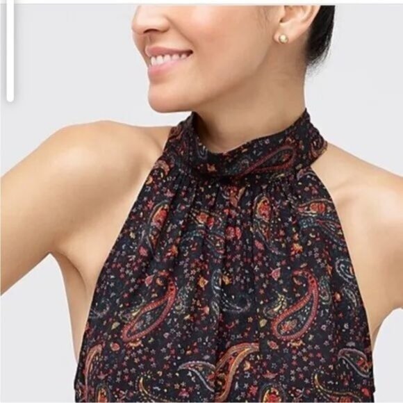 J. Crew Factory Zoe Paisley Metallic Tie-Neck Top NWT Large - Picture 4 of 10